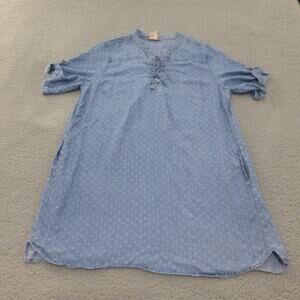 Philosophy Dress Womens XXL Chambray Geometric Pockets Blue Casual Roll Tab